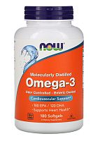 Omega-3 Molecularly Distilled 1000 мг (Омега-3) 180 капсул (Now Foods)