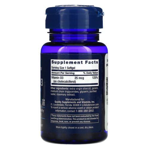 Vitamin D3 1000 IU (Витамин Д-3 25 мкг) 90 капсул (Life Extension) фото 2