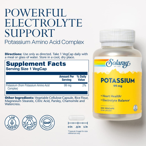 Potassium 99 mg (Калий 99 мг) 200 вег капсул (Solaray) фото 2