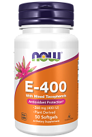 Vitamin E-400 with Mixed Tocopherols (Витамин Е смешанные токоферолы) 50 мягких капсул (Now Foods)