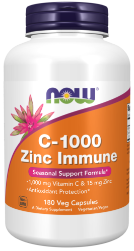 C-1000 Zinc Immune (C-1000 с цинком для укрепления иммунитета) 180 вег капсул (Now Foods)