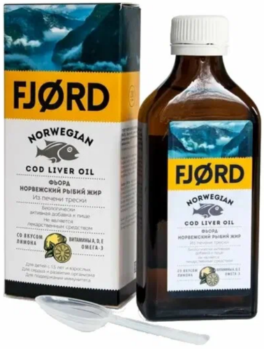 Fjord Norwegian Cod Liver Oil (Норвежский рыбий жир из печени трески) со вкусом лимона 200 мл