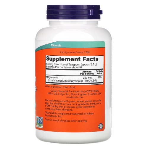 Magnesium Bisglycinate Powder (Порошок Бисглицината Магния) 227 г (Now Foods) фото 2