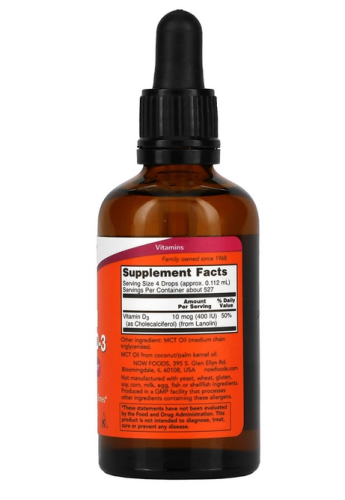 Liquid Vitamin D-3 400 IU (Жидкий витамин D-3) 59 мл (Now Foods) фото 2