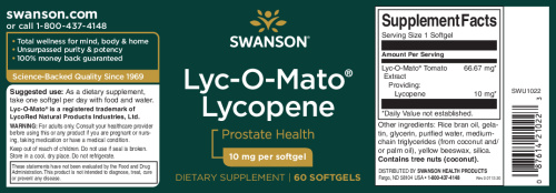 Lycopene 10 mg Lyc-O-Mato® (Ликопин 10 мг) 60 мягких капсул (Swanson) фото 3