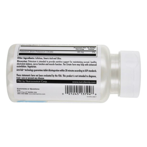 Potassium Citrate 99 мг (Цитрат калия) 100 таблеток (KAL) фото 3
