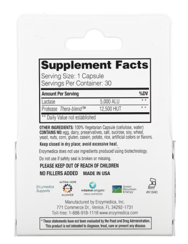 DairyAssist (Поддержка непереносимости лактозы) 30 капсул (Enzymedica) фото 3