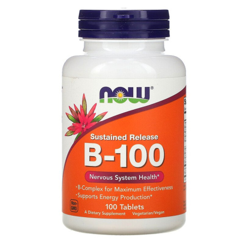 B-100 Complex Sustained Release (Б-100 комплекс длительного высвобождения) 100 таблеток (NOW Foods)