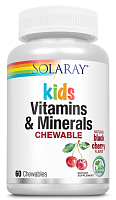 Kids Vitamins & Minerals Chewable (Детские витамины и минералы) 60 жев таблеток (Solaray)