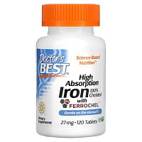 Iron Chelated with Ferrochel (легкоусвояемое железо) 27 мг 120 табл (Doctor's Best)