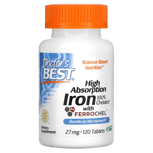 Iron Chelated with Ferrochel (легкоусвояемое железо) 27 мг 120 табл (Doctor's Best)