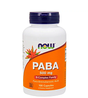PABA 500 мг (пара-аминобензойная кислота) 100 капсул (Now Foods)
