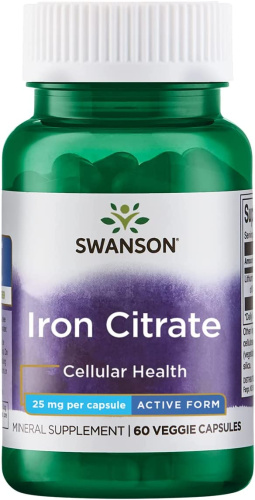 Iron Citrate 25 mg (Цитрат Железа 25 мг) 60 вег капсул (Swanson) фото 3
