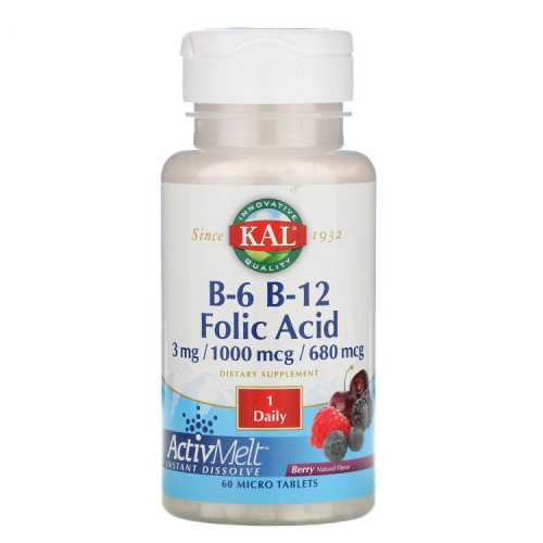 B-6 B-12 Folic Acid ActivMelt (Б-6 Б-12 Фолиевая кислота) 60 микро таблеток (KAL) фото 4