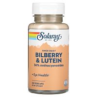 Bilberry & Lutein 36% Anthocyanosides Once Daily (Черника и Лютеин) 30 вег капсул (Solaray)