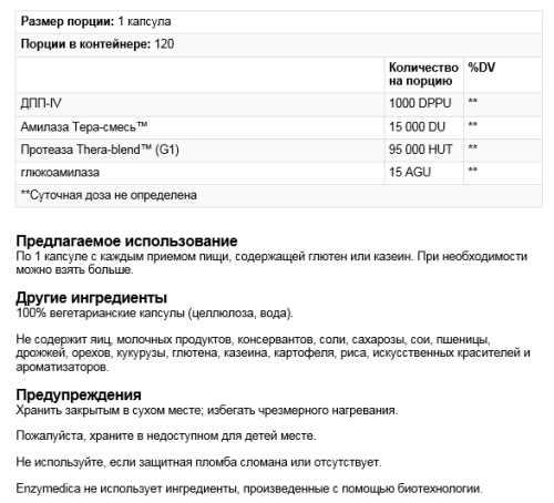 GlutenEase™ 120 капсул (Enzymedica) фото 3