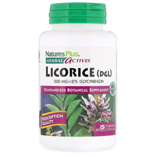 DGL Licorice 500 мг (Деглицирризованный экстракт корня солодки) 60 веган капсул (NaturesPlus)