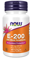 Vitamin E-200 with Mixed Tocopherols (Витамин Е смешанные токоферолы) 100 мягких капсул (Now Foods)