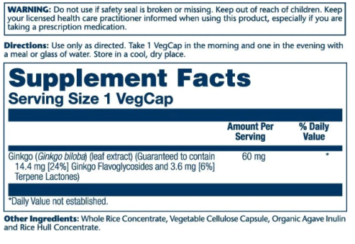 Ginkgo Biloba Extract 60 mg (Экстракт Гинкго Билоба 60 мг) 60 вег капс (Solaray) фото 3