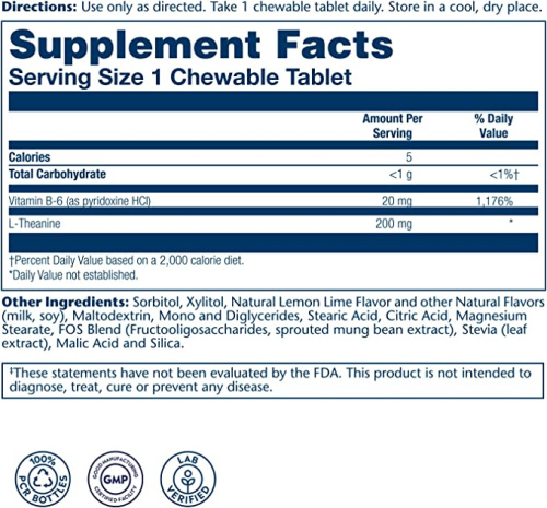 L-Theanine 200 mg Chewables (L-Теанин 200 мг) 30 жевательных таблеток (Solaray) фото 2