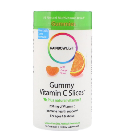 Vitamin C для детей со вкусом мандарина и апельсина 90 жевательных таблеток (Rainbow Light)