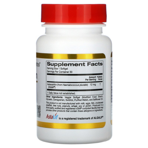 Astaxanthin 12 mg AstaLif (Астаксантин 12 мг) 30 вег мягких капсул (California Gold Nutrition) фото 2