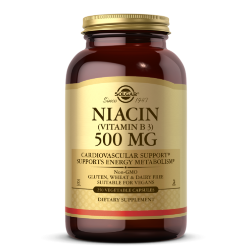 Niacin Vitamin B3 500 мг (Ниацин) 250 растительных капсул (Solgar)