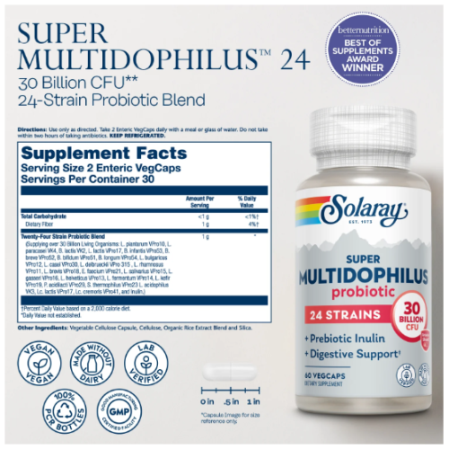 Multidophilus probiotic 30 Billion CFU 24 Strains 60 вег капсул (Solaray) фото 4