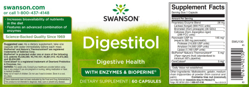 Digestitol with Enzymes & Bioperine (Запатентованная ферментная смесь и биоперин) 60 капс (Swanson) фото 2