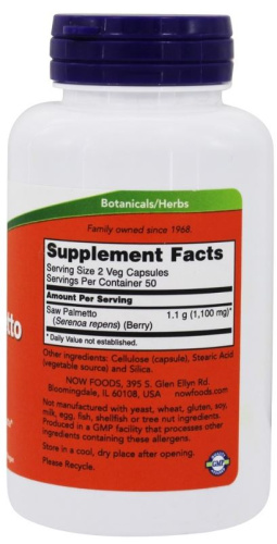 Saw Palmetto Berries 550 мг (Ягоды Сереноя) 100 вег капсул (Now Foods) фото 2