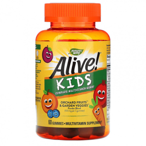 Alive! Kids (комплекс мультивитаминов для детей) вишня, апельсин и виноград 60 жев. (Nature's Way)