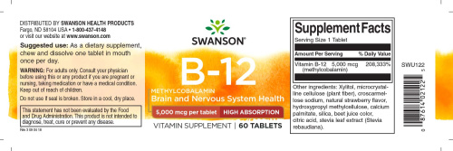 Vitamin B-12 Methylcobalamin 5000 mcg (Витамин Б-12 Метилкобаламин 5000 мкг) 60 таблеток (Swanson) фото 2