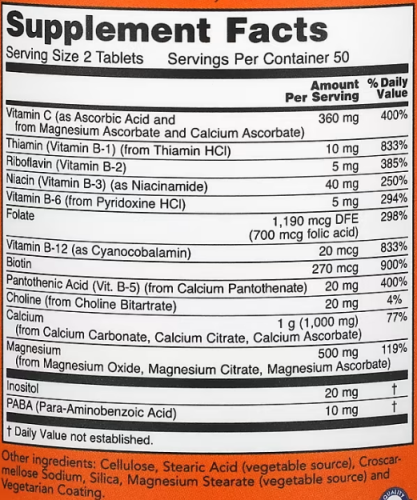 Cal-Mag Stress Formula with B-Complex and Vitamin C (формула стресса) 100 таблеток (Now Foods) фото 2