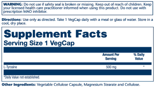 L-Tyrosine 500 mg (L-Тирозин 500 мг) 50 вег капсул (Solaray) фото 2