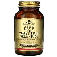 Dry E with Yeast Free Selenium (Сухая форма витамина Е с бездрожжевым селеном) 100 капсул (Solgar)