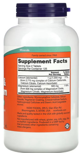 Calcium & Magnesium 2:1 (Кальций и Магний) 250 таблеток (Now Foods) фото 2