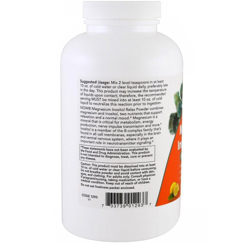 Magnesium Inositol Relax Powder (Магний расслабляющий c инозитолом) 454 грамм (Now Foods) фото 3