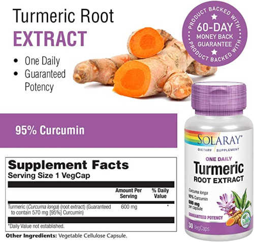 Turmeric Root Extract 600 mg (Экстракт из Корня Куркумы 600 мг) 30 вег капсул (Solaray) фото 2