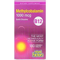 Methylcobalamin 1000 мкг (Метилкобаламин B12) 180 жевательных таблеток (Natural Factors)