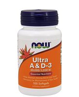 Ultra A & D-3 25000/1000 IU (Витамин А и Д) 100 мягких капсул (Now Food)