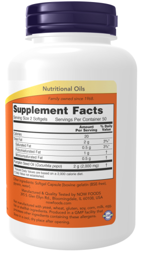 Pumpkin Seed Oil 1000 mg (Масло Семян Тыквы 1000 мг) 100 гелевых капсул (Now Foods) фото 4