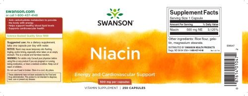 Niacin B3 500 mg (Ниацин Витамин Б3) 250 капс (Swanson) фото 3