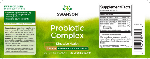 Probiotic Complex 4.2 Billion CFU+400 mg FOS (срок годности 07/2023) 120 вег капс (Swanson) фото 3