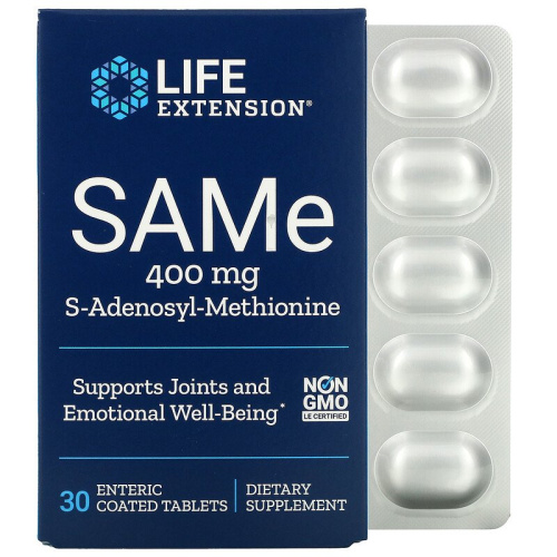 SAMe 400 мг (S-Аденозил-L-Метионин) 30 таблеток c кишечнорастворимой оболочкой (Life Extension)