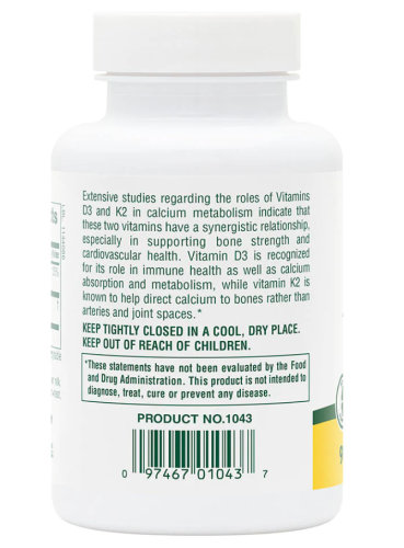 Vitamins D3 & K2 1000 IU (25 mcg) / 100 mcg 90 капсул (NaturesPlus) фото 2