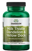 Milk Thistle Dandelion & Yellow Dock (Молочный чертополох одуванчик и щавель) 120 капсул (Swanson)
