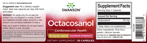 Octacosanol 20 mg (Октакозанол 20 мг) 30 капсул (Swanson) фото 3