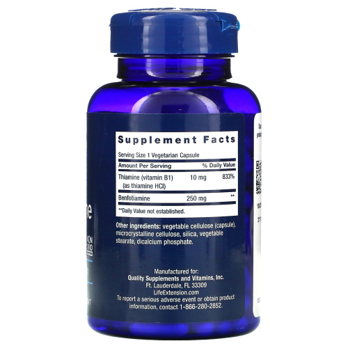 Mega Benfotiamine 250 мг (Бенфотиамин) 120 вег капсул (Life Extension) фото 2