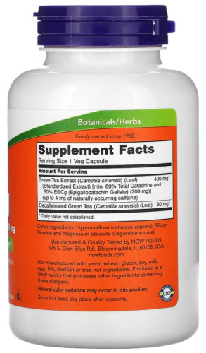 EGCg Green Tea Extract 400 мг (Экстракт Зеленого Чая) 180 вег капсул (Now Foods) фото 2