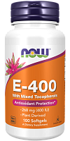 Vitamin E-400 with Mixed Tocopherols (Витамин Е смешанные токоферолы) 100 мягких капсул (Now Foods)